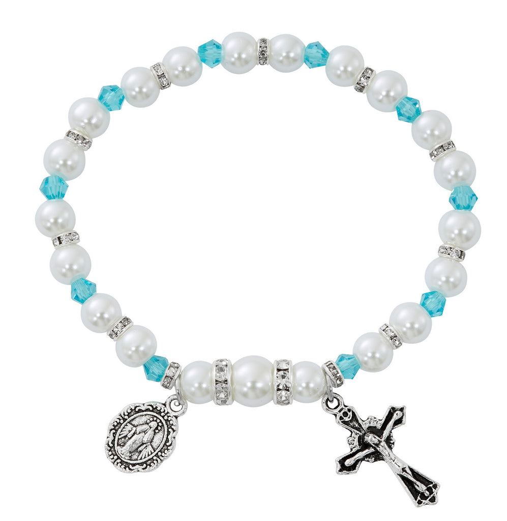 Aqua Stretch Rosary Bracelet