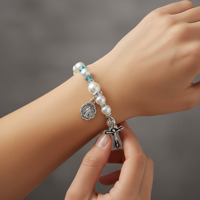 Aqua Stretch Rosary Bracelet - Catholic Gift | McVan