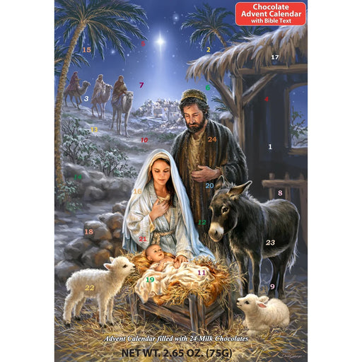 Star of Wonder Chocolate Advent Calendar BB141 with Holy Family Nativity artwork and 24 milk chocolates