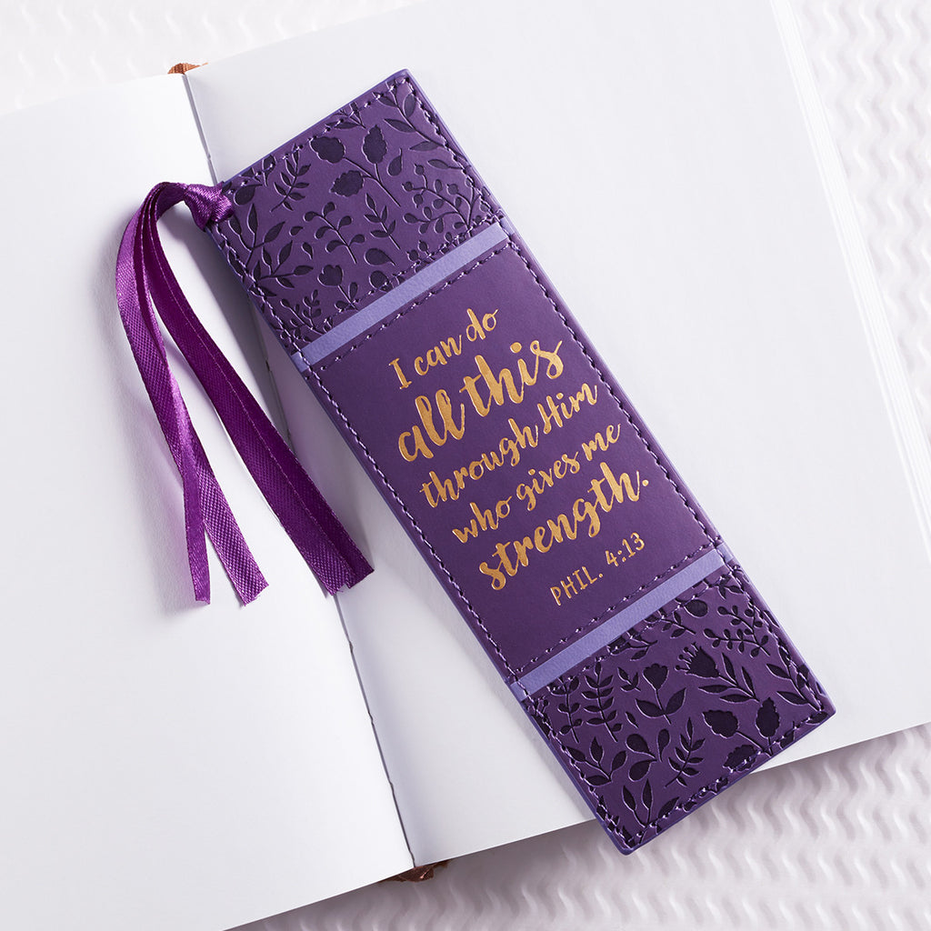 I Can Do All This Purple Faux Leather Bookmark - Philippians 4:13