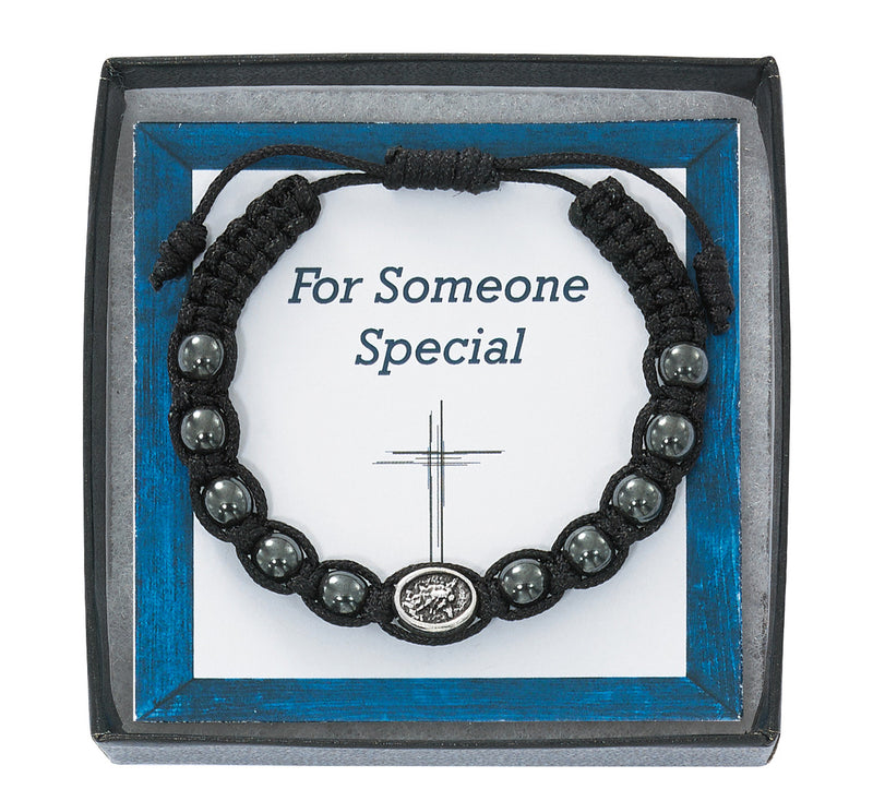 Corded St. Michael Bracelet with Hematite Beads
