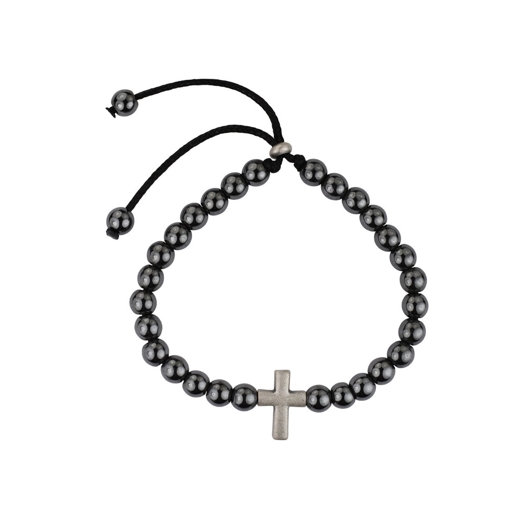 Hematite Adjustable Cross Bracelet