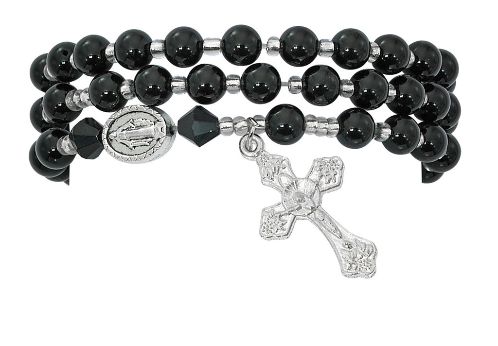 Black Agate Twistable Rosary Bracelet