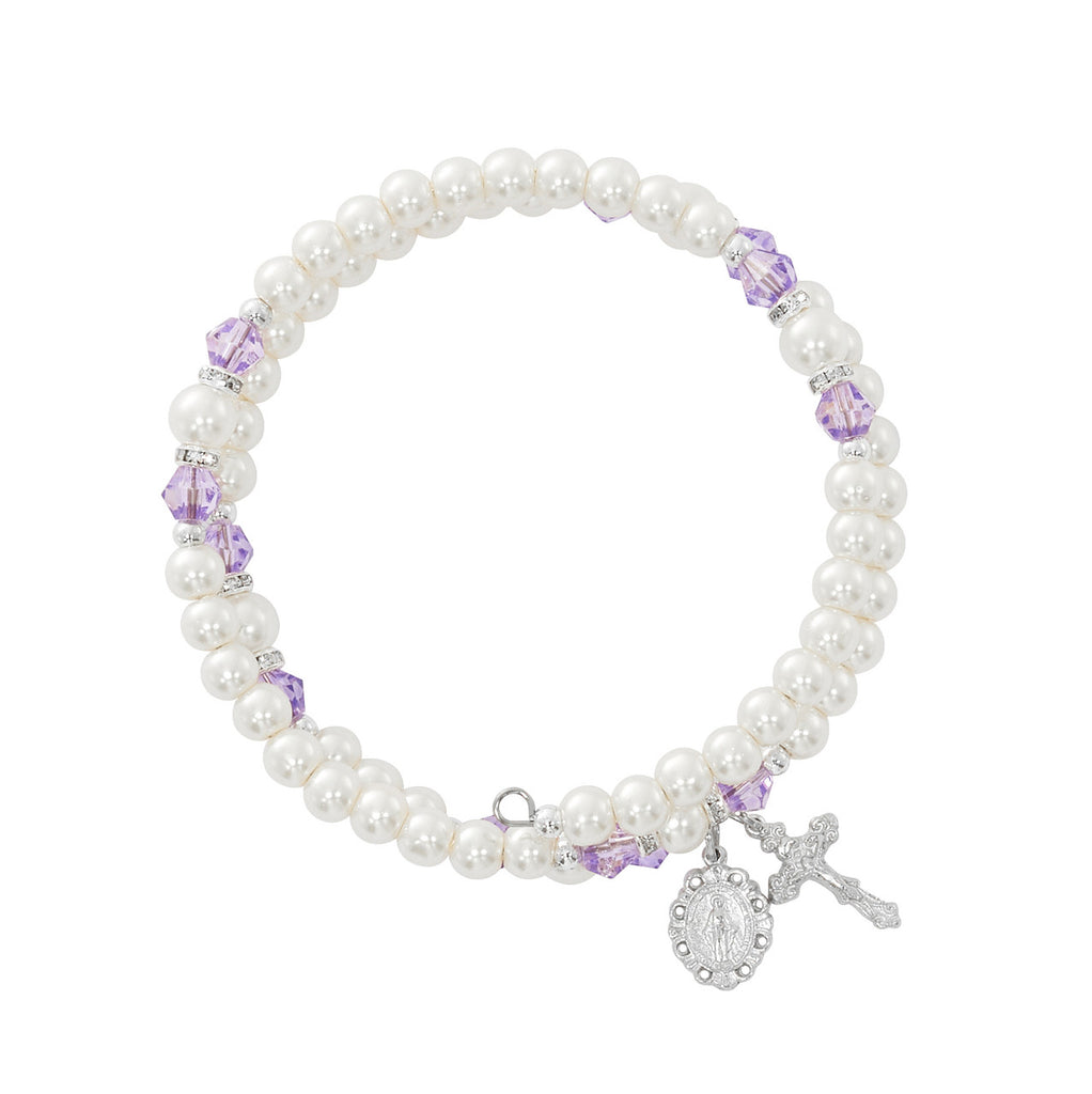 Amethyst and Pearl Wrap Rosary Bracelet, Light