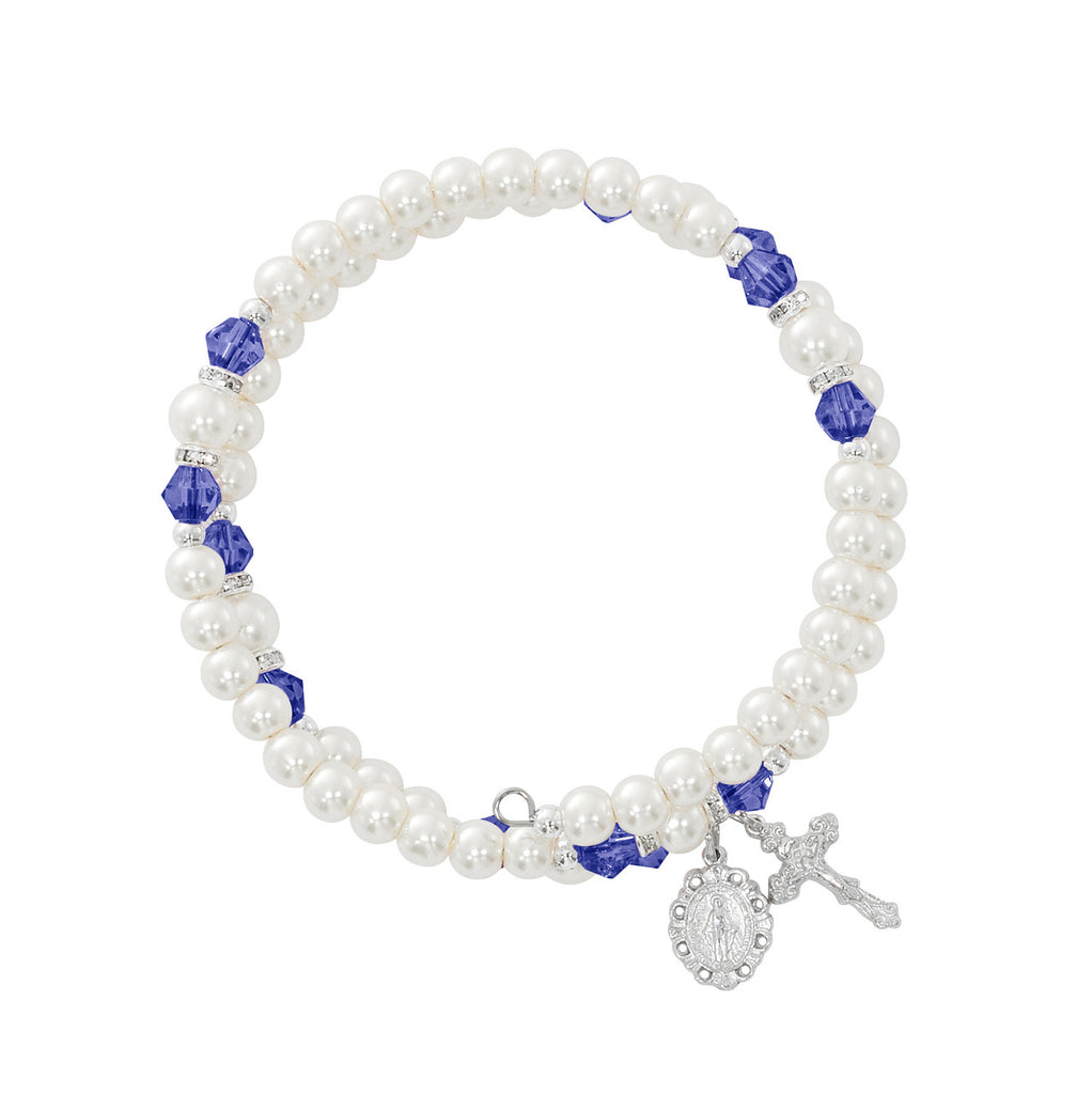 Sapphire and Pearl Wrap Rosary Bracelet