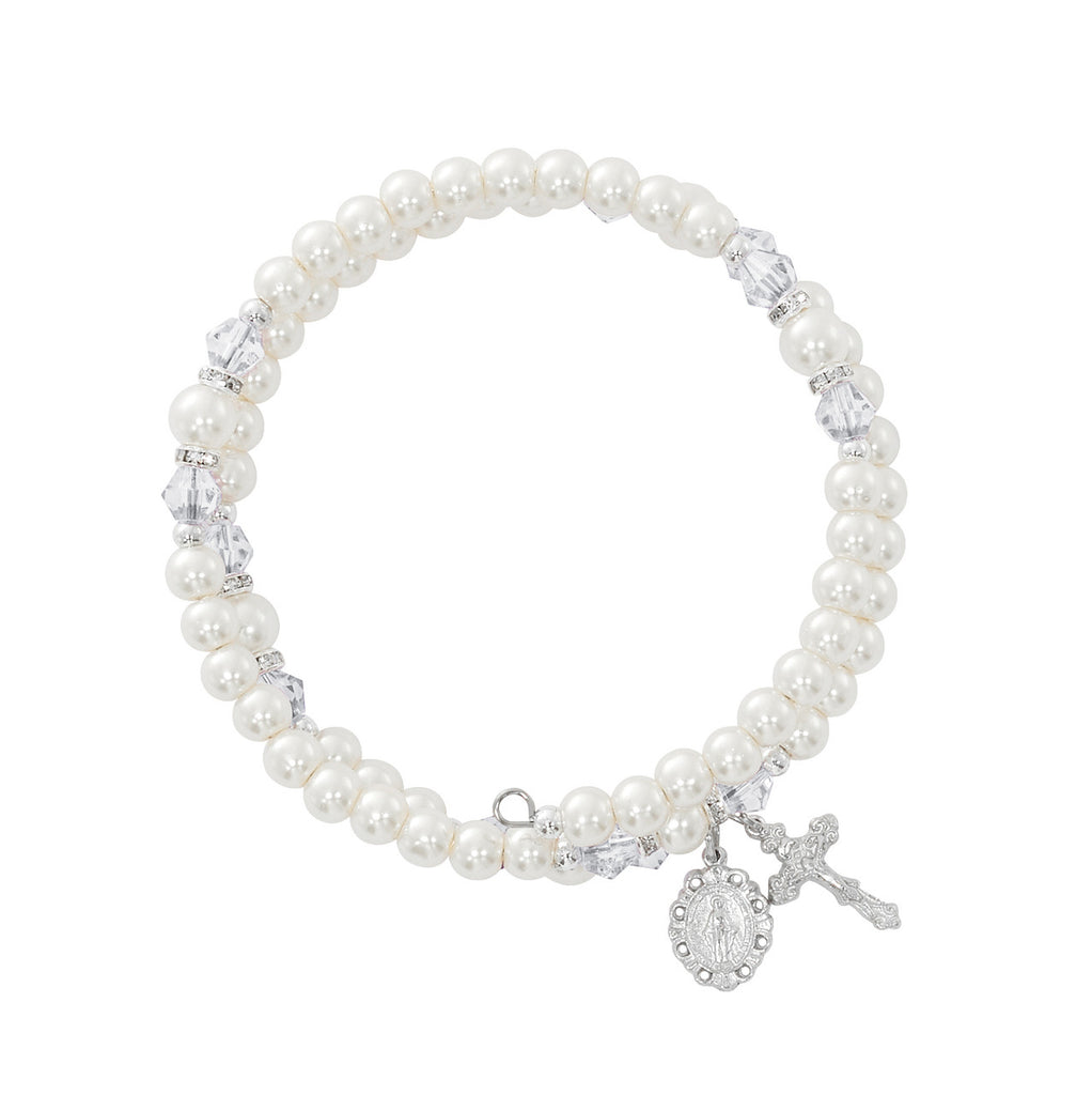 Crystal and Pearl Wrap Rosary Bracelet