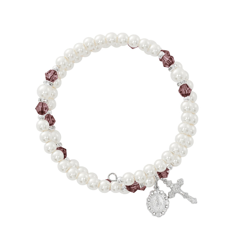 Amethyst and Pearl Wrap Rosary Bracelet, Dark