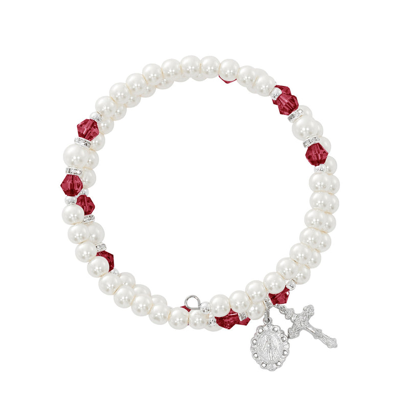 Garnet and Pearl Wrap Rosary Bracelet