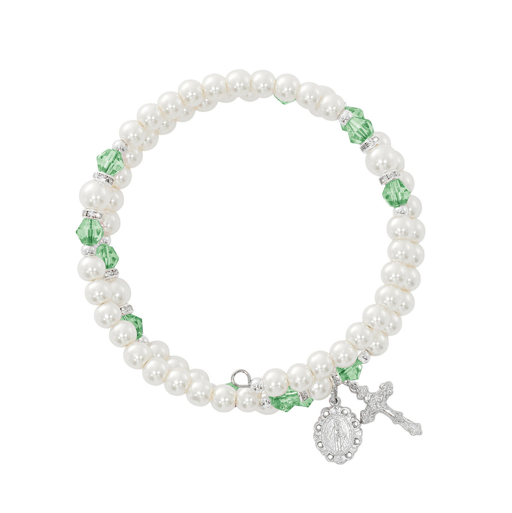 Peridot and Pearl Wrap Rosary Bracelet