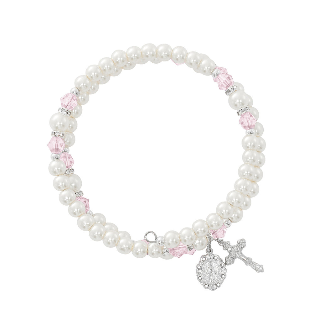 Rose and Pearl Wrap Rosary Bracelet