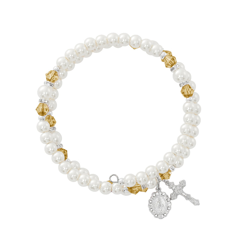 Topaz and Pearl Wrap Rosary Bracelet