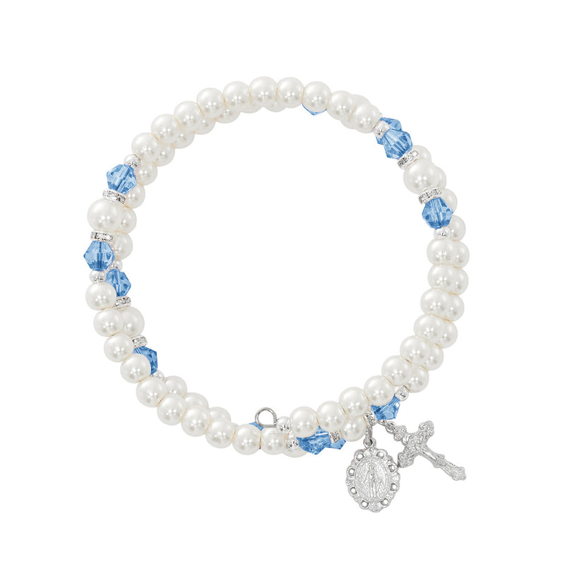 Zircon and Pearl Wrap Rosary Bracelet