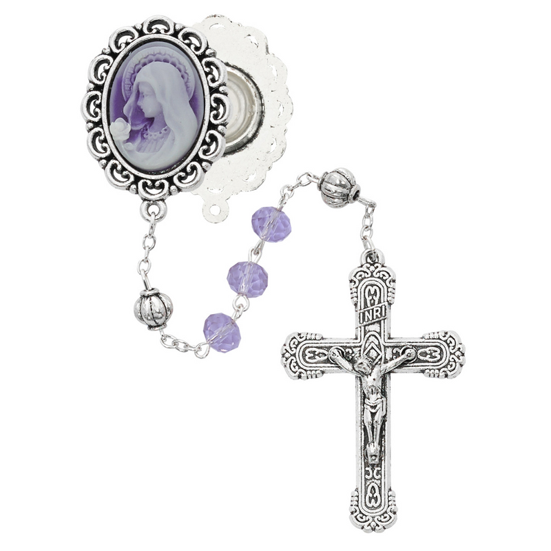 Violet Cameo Rosary 8mm Beads with Lourdes Centerpiece | McVan