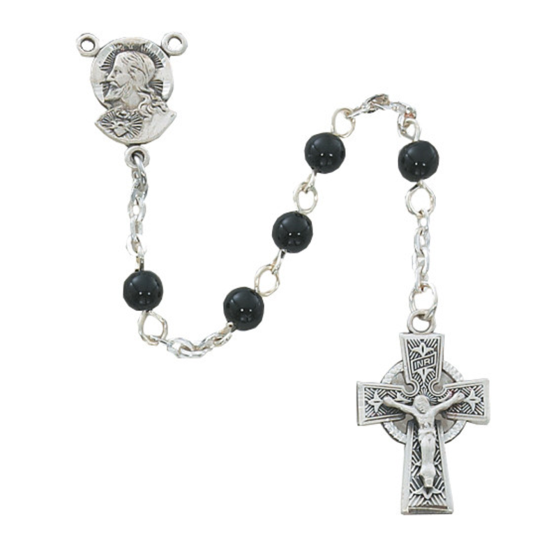 Black Glass Celtic Rosary for Baby