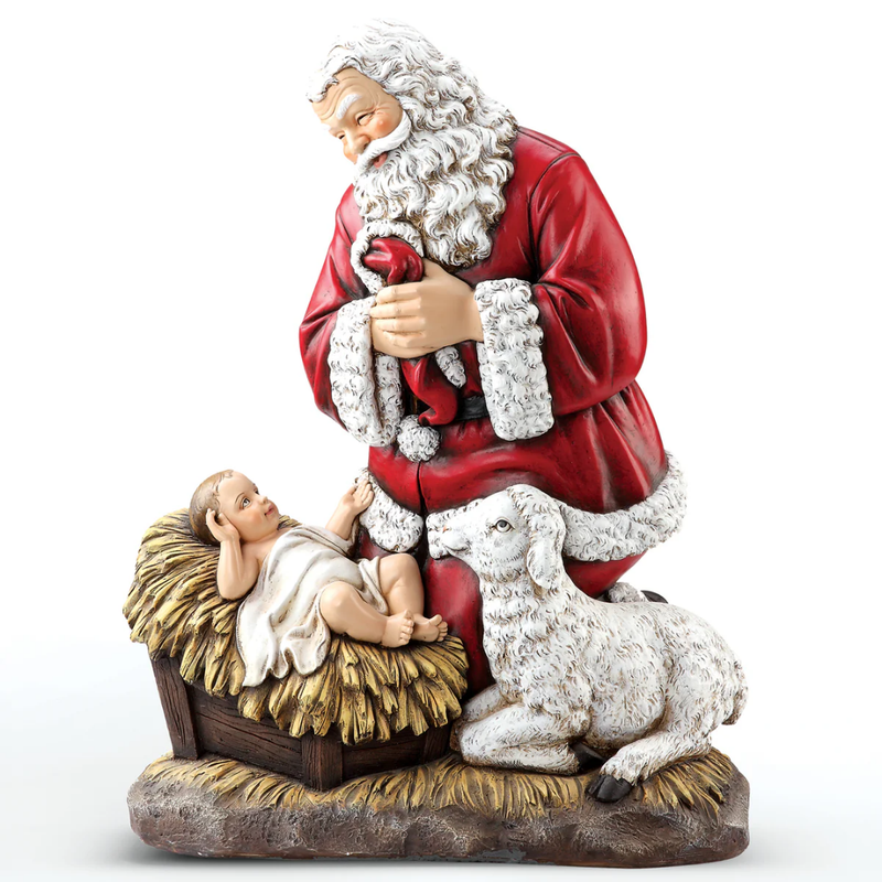Santa Kneeling to Baby Jesus Slim Profile Statue 24"