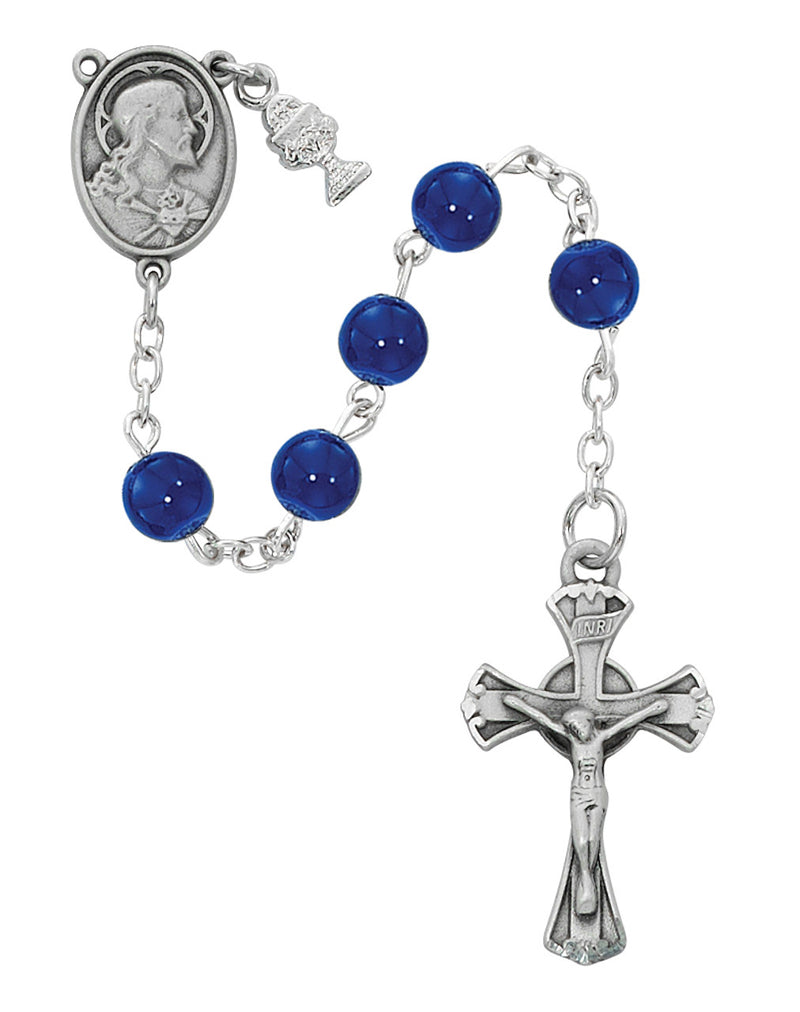 Blue Glass Communion Rosary 6mm