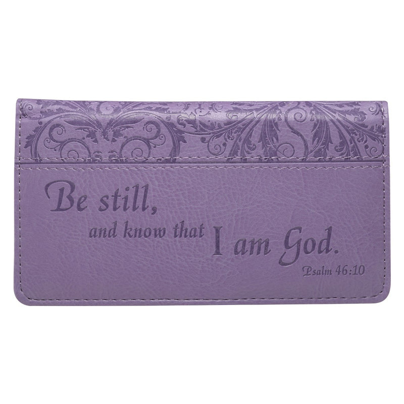 Be Still Purple Faux Leather Checkbook Cover - Psalm 46:10