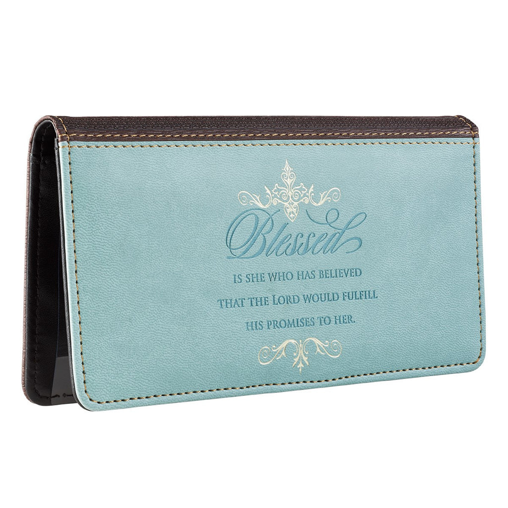 Blessed Blue Faux Leather Checkbook Cover - Luke 1:45