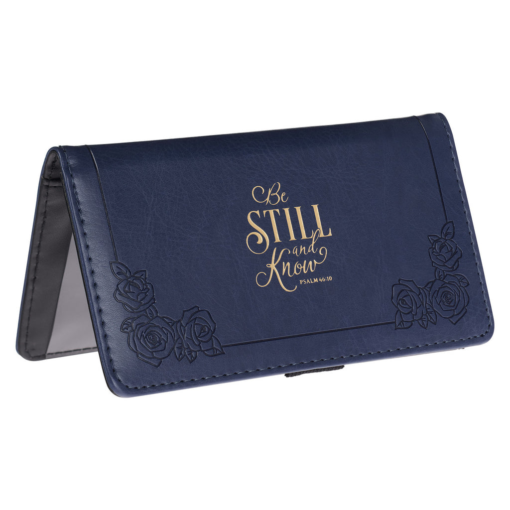 Be Still and Know Navy Faux Leather Checkbook Cover - Psalm 46:10