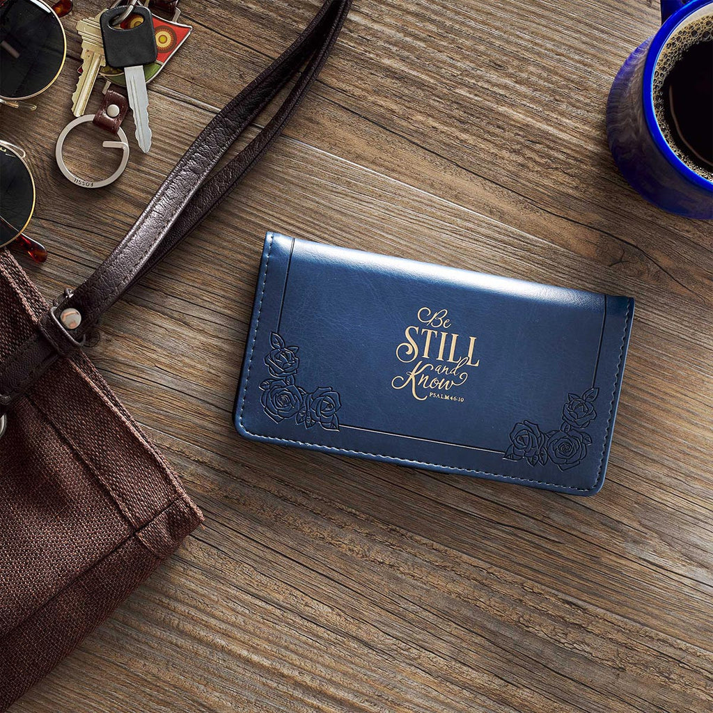 Be Still and Know Navy Faux Leather Checkbook Cover - Psalm 46:10