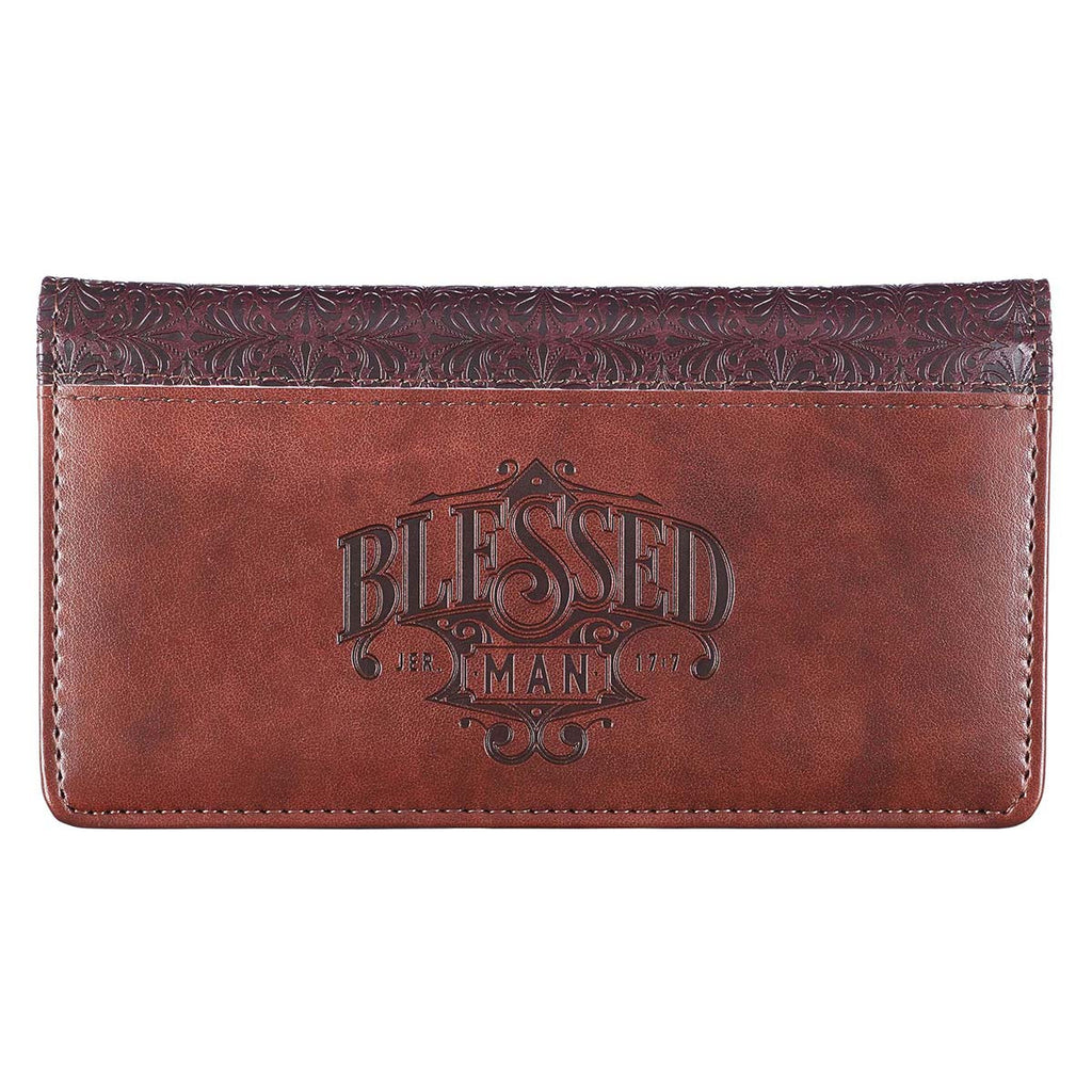 Blessed Man Two-tone Brown Faux Leather Checkbook Cover - Jeremiah 17:7