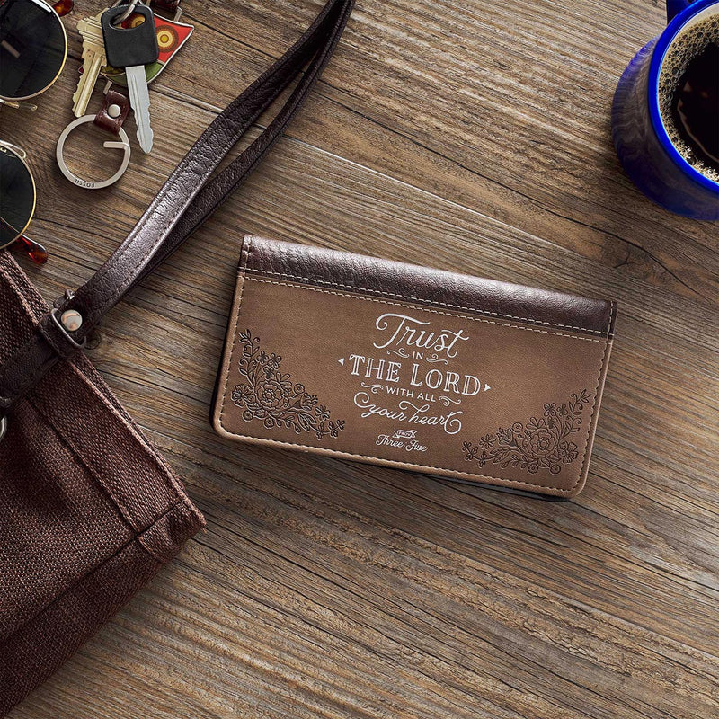 Trust In The LORD Two-tone Brown Faux Leather Checkbook Cover - Proverbs 3:5