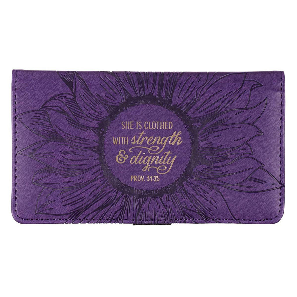 Strength and Dignity Purple Faux Leather Checkbook Cover - Proverbs 31:25