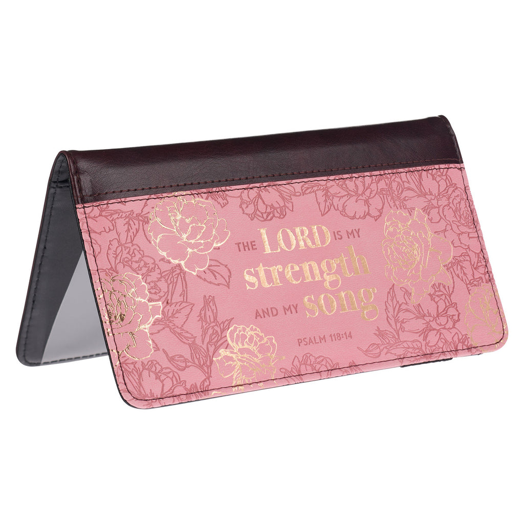 My Strength and My Song Pink Rose Faux Leather Checkbook Cover– Psalm 118:14