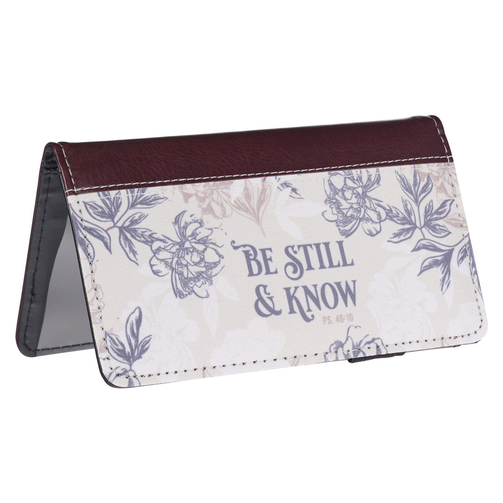 Be Still and Know Neutral Florals Faux Leather Checkbook Wallet – Psalm 46:10