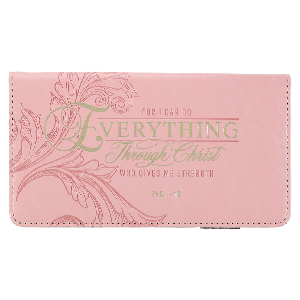 Through Christ Fluted Iris Pink Faux Leather Checkbook Wallet - Philippians 4:13