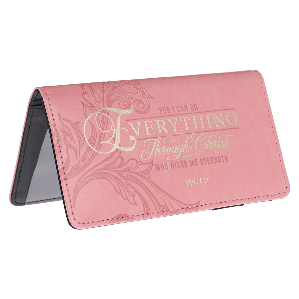 Through Christ Fluted Iris Pink Faux Leather Checkbook Wallet - Philippians 4:13