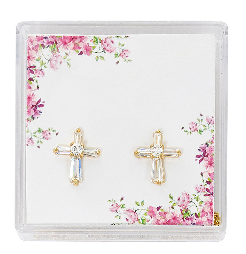 Gold and Crystal Cross Earrings