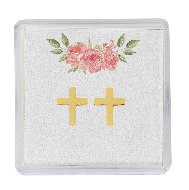 Gold Tone Cross Stud Earrings