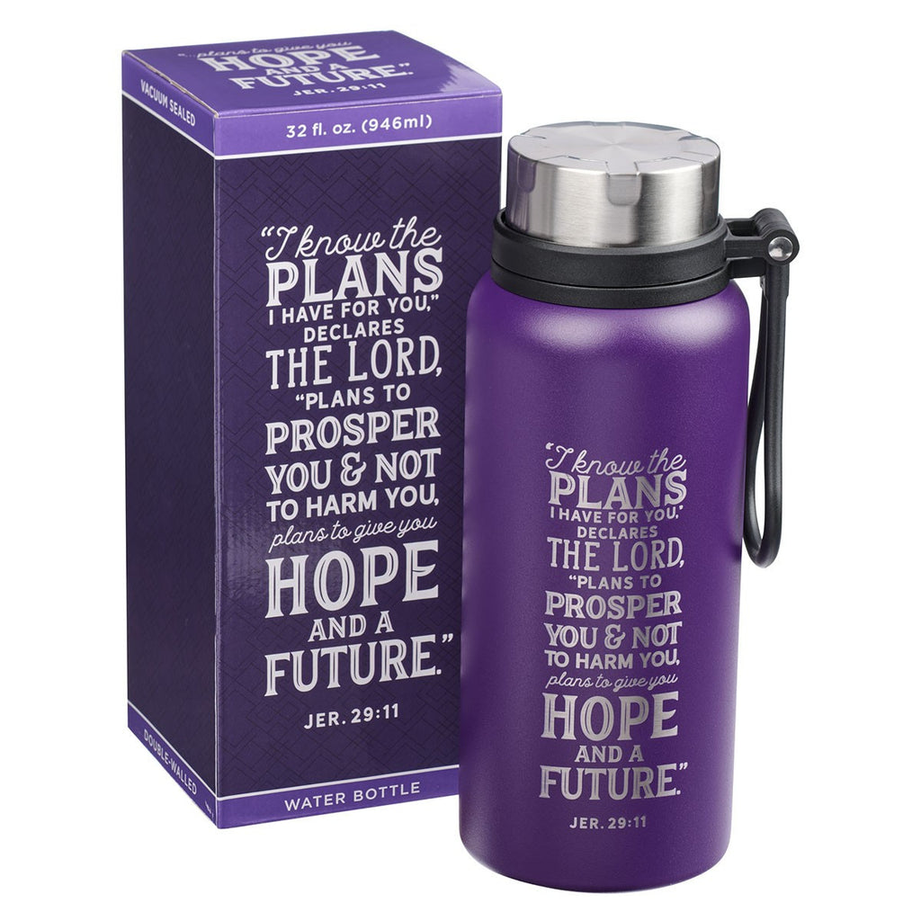 I Know the Plans Purple Stainless Steel Water Bottle - Jeremiah 29:11