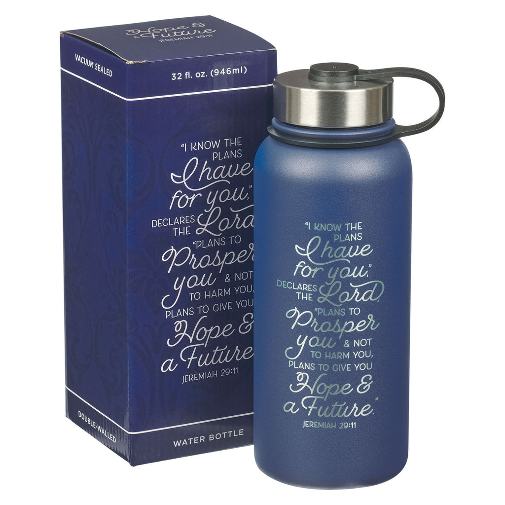 I Know the Plan Blue Stainless Steel Water Bottle - Jeremiah 29:11