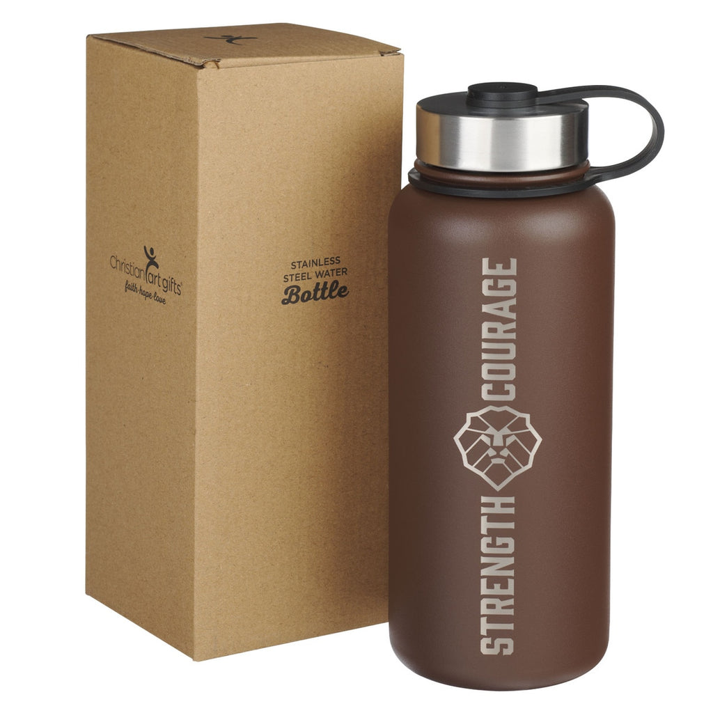 Strength and Courage Brown Stainless Steel Water Bottle - Joshua 1:9