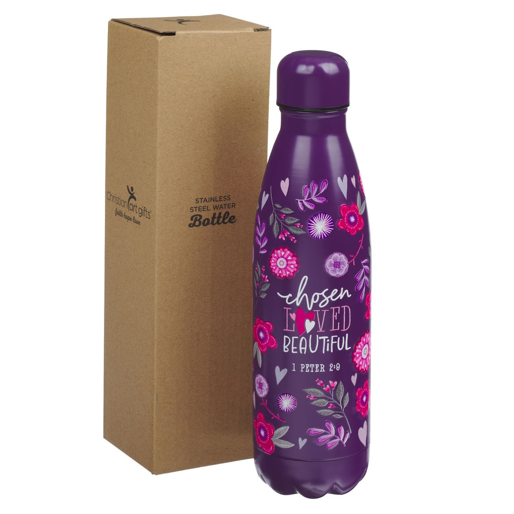 Chosen Loved Beautiful Purple Stainless Steel Water Bottle - 1 Peter 2:9