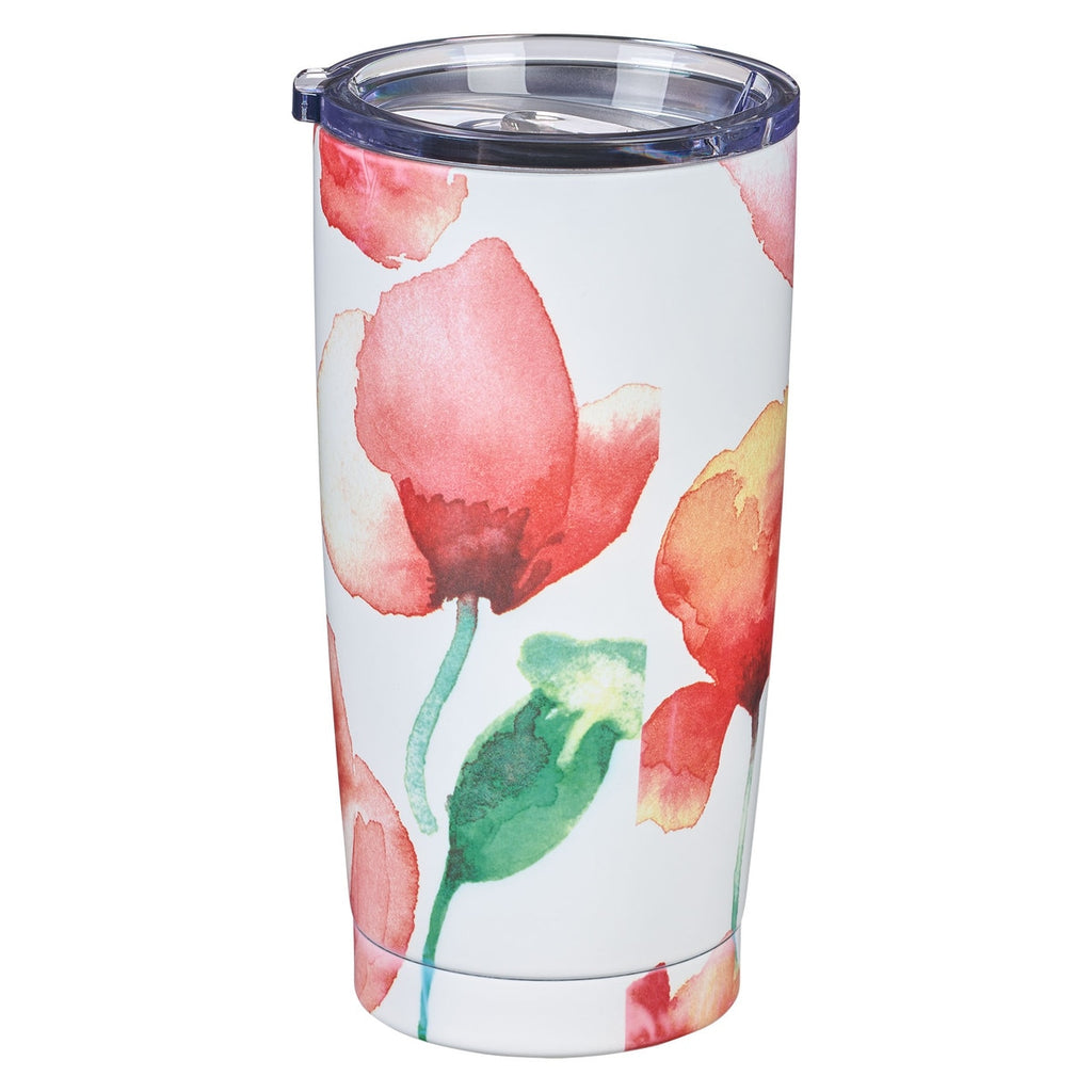 Hope Anchors the Soul Coral Poppies Stainless Steel Travel Mug