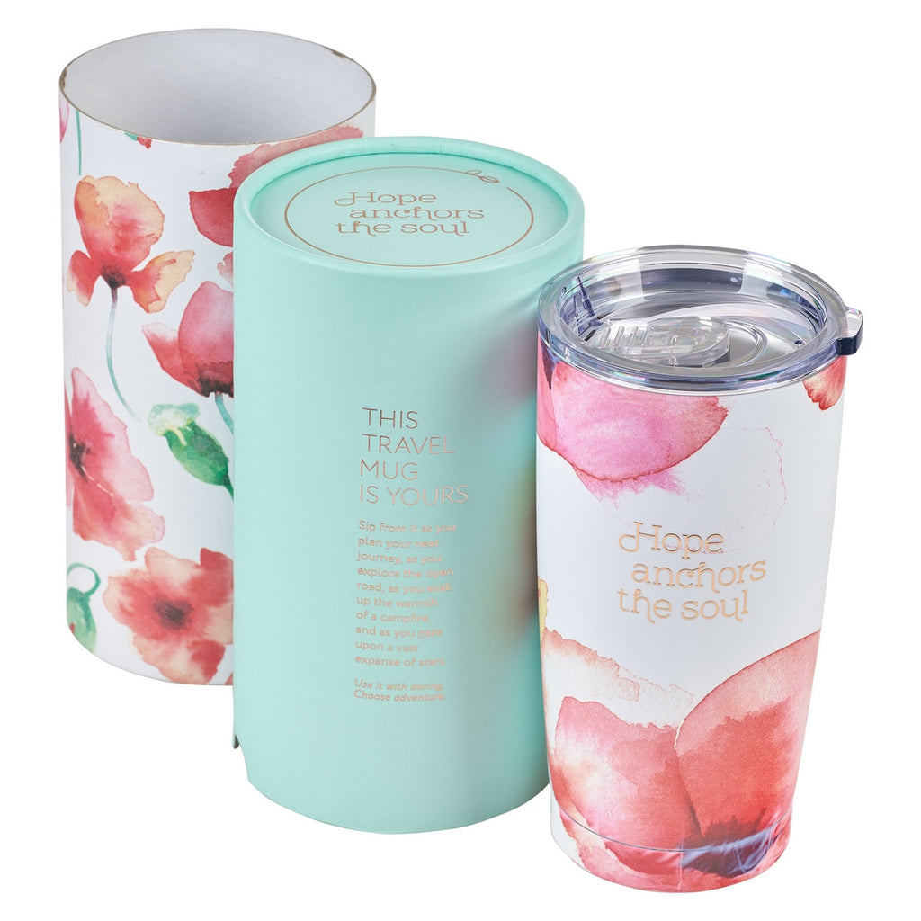 Hope Anchors the Soul Coral Poppies Stainless Steel Travel Mug