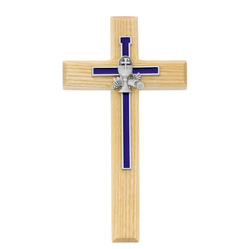 Cross - 8in Oak Cross and Blue Chalice Cross Box