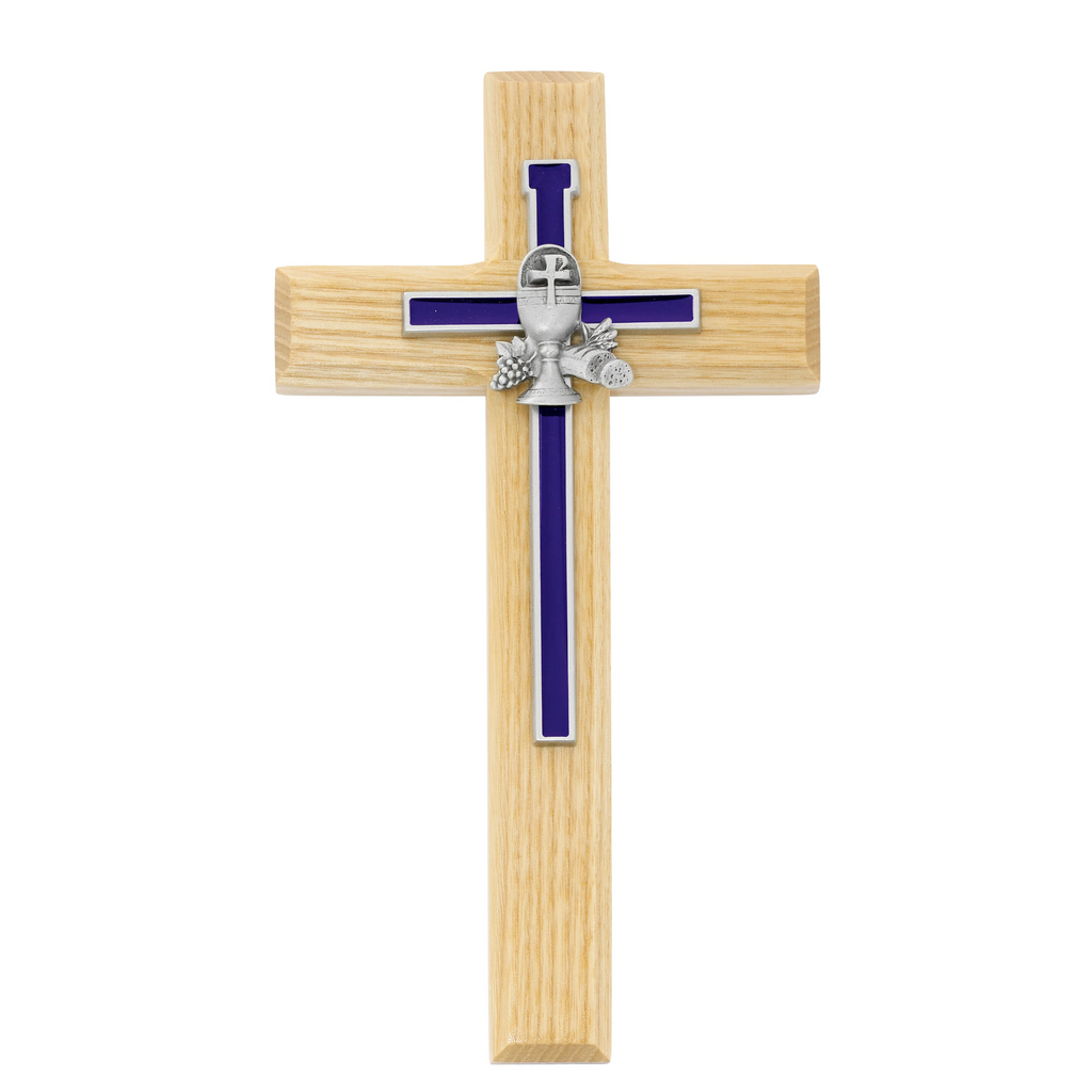 Cross - 8in Oak Cross and Blue Chalice Cross Box