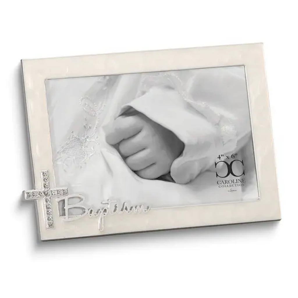 Baptism Frame with Rhinestone Cross 4.75"H