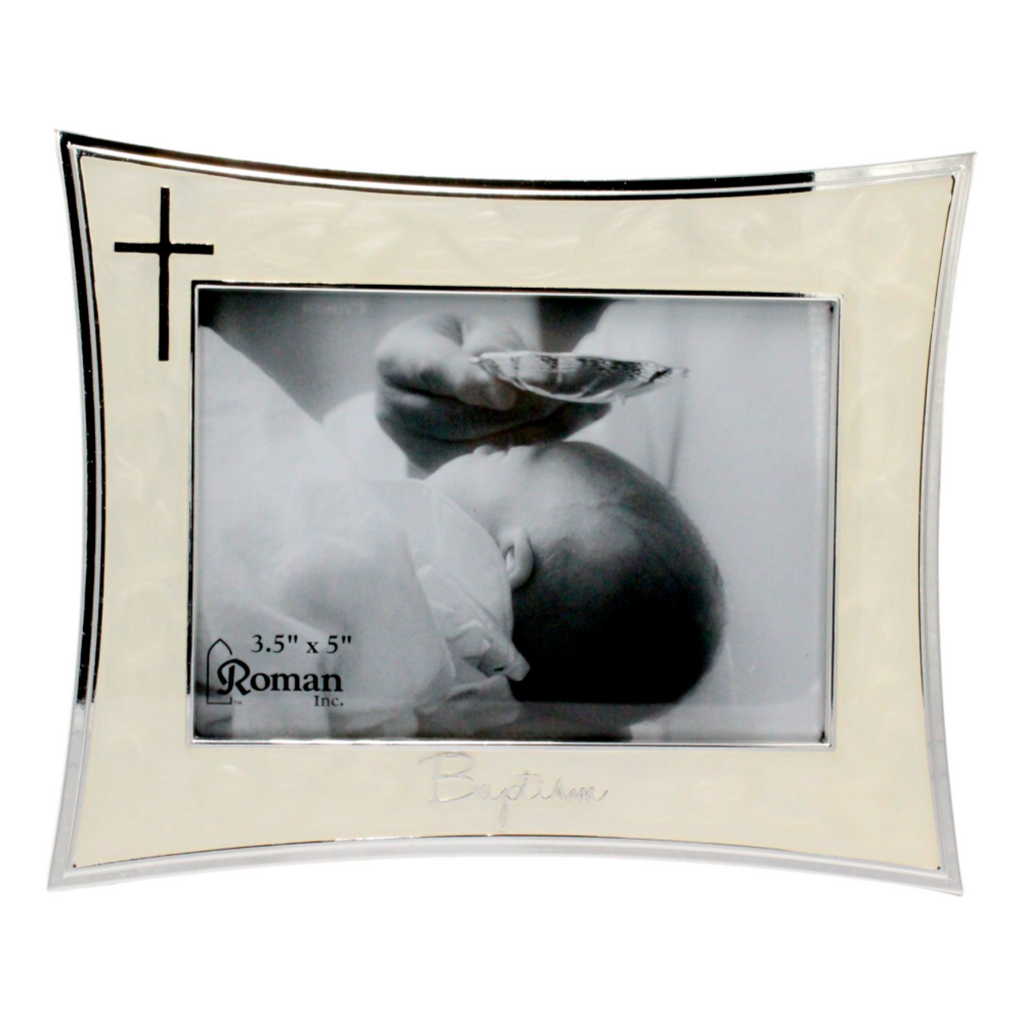 Baptism Frame with Silver Cross 5.5"H