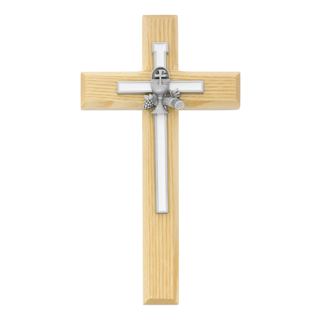 Cross - 8in Oak Cross and White Chalice Cross Box