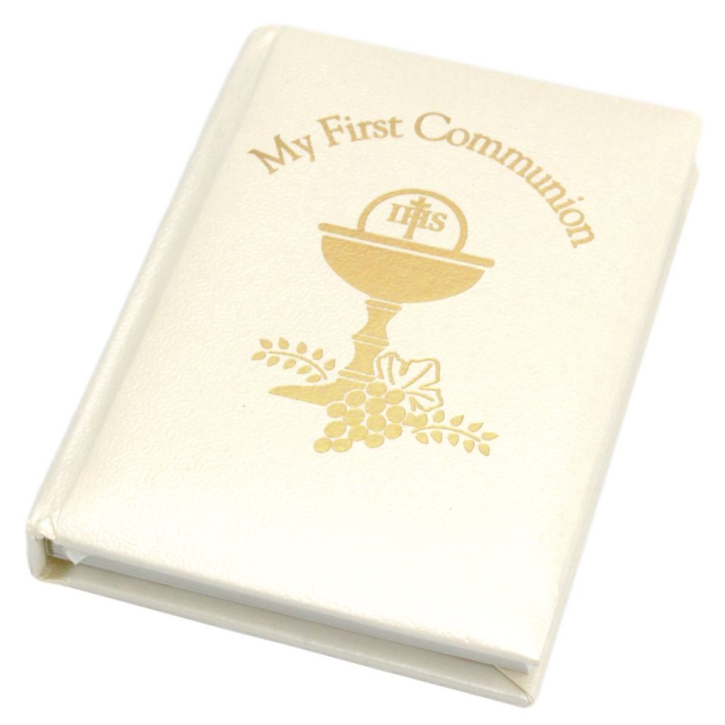 Deluxe Communion Book Pearlized White and Gold Padded 5"H