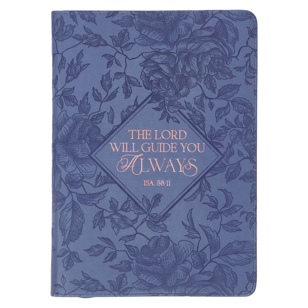 The Lord Will Guide You Blue Faux Leather Classic Journal with Zipper Closure - Isaiah 58:11