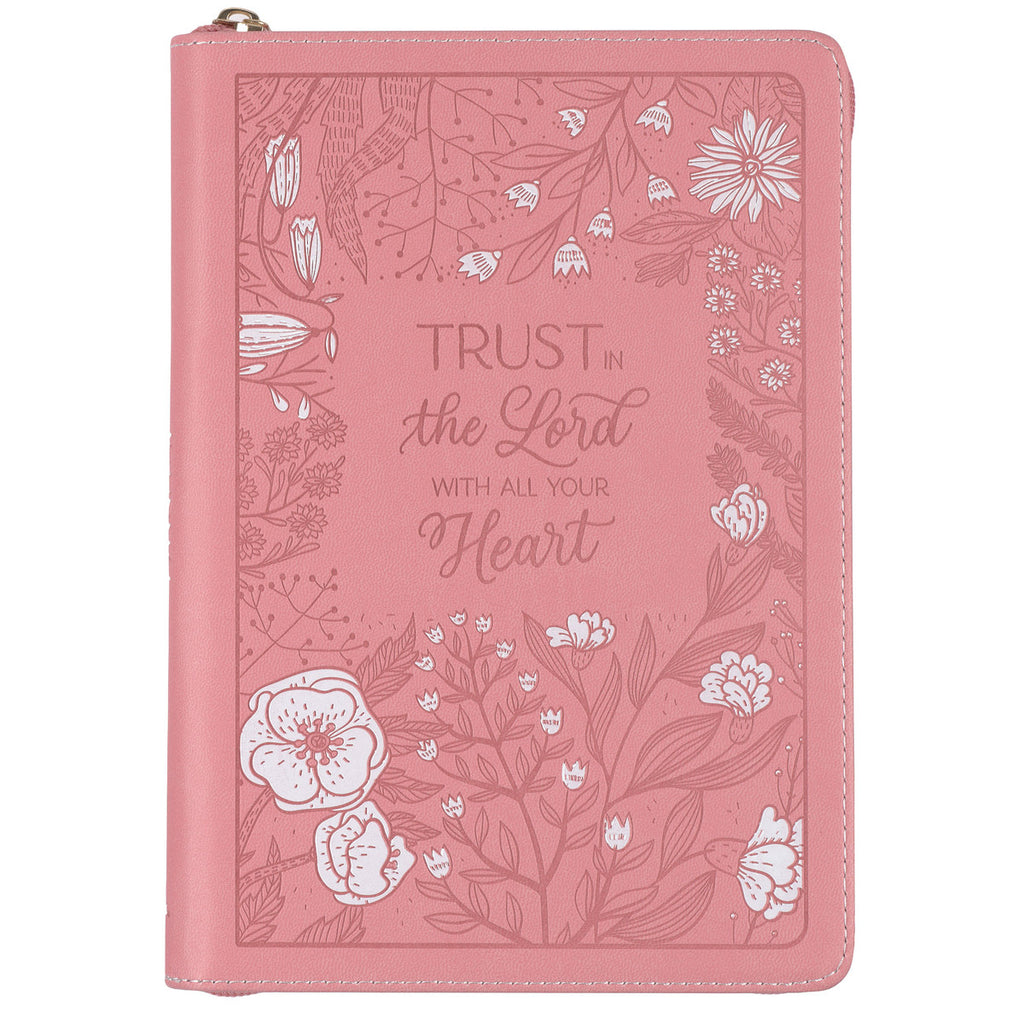 Trust With All Your Heart Pink Faux Leather Classic Journal with Zipper Closure - Proverbs 3:5-6