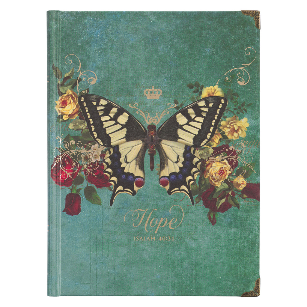 Teal Hope Butterfly Hardcover Journal - Isaiah 40:31