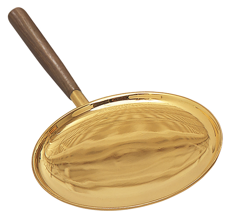 Satin Gold Communion Paten with Walnut Handle | Koley's Inc.