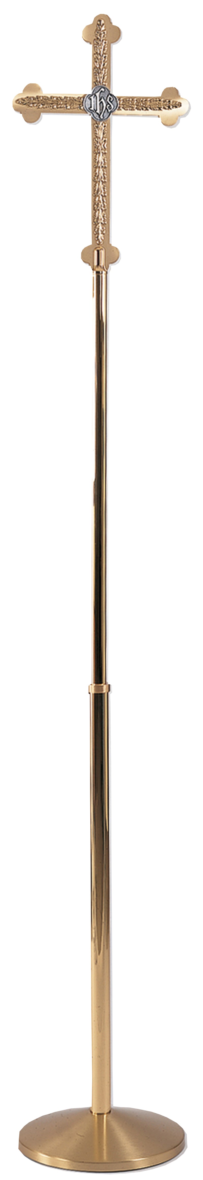 Budded Brass Processional Cross with Filigree and IHS Monogram | Koley's Inc.